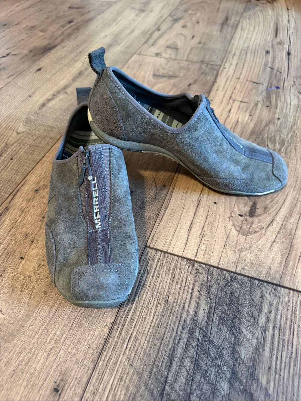Merrell Barrado Seal Grey Leather Suede Zip Walking Shoes Sneakers Women’s 7.5